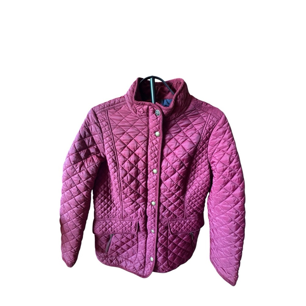Joules Newdale Burgundy Diamond Quilted Barn Jacket Women's Size 14 Pockets Zip